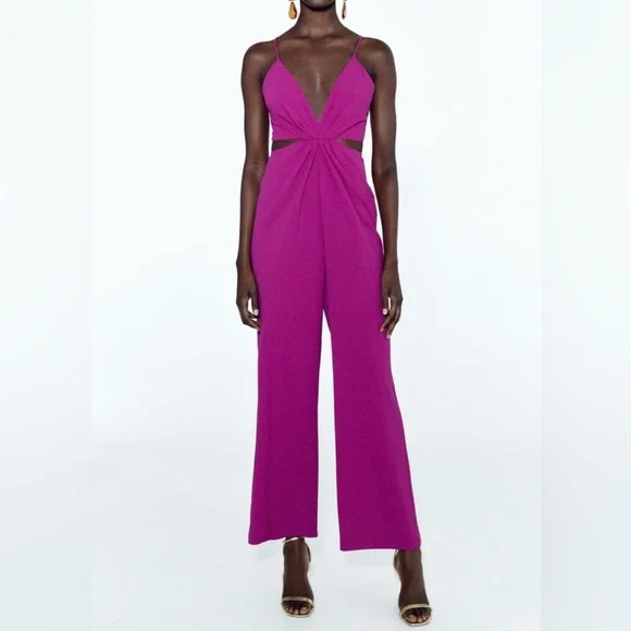 Zara Magenta Wide-Leg Jumpsuit with Cutout - Picture 4 of 8